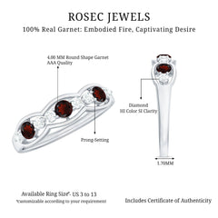 Natural Garnet Half Eternity Ring with Diamond