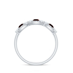 Natural Garnet Half Eternity Ring with Diamond