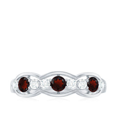 Natural Garnet Half Eternity Ring with Diamond