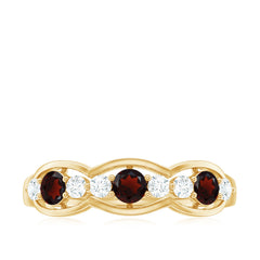 Natural Garnet Half Eternity Ring with Diamond