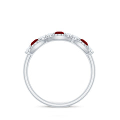 Round Shape Certified Created Ruby and Diamond Anniversary Ring