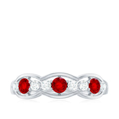 Round Shape Certified Created Ruby and Diamond Anniversary Ring