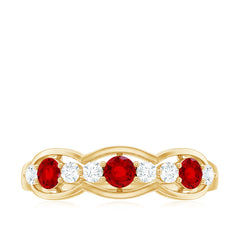Round Shape Certified Created Ruby and Diamond Anniversary Ring