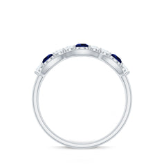 Certified Lab Grown Blue Sapphire Half Eternity Ring with Diamond