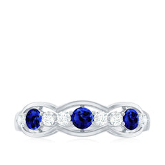 Certified Lab Grown Blue Sapphire Half Eternity Ring with Diamond