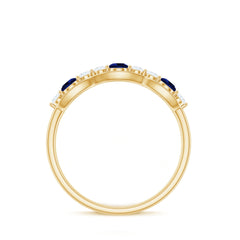 Certified Lab Grown Blue Sapphire Half Eternity Ring with Diamond