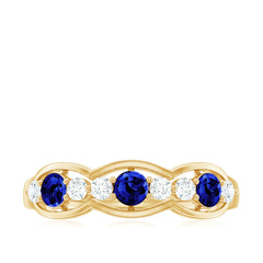 Certified Lab Grown Blue Sapphire Half Eternity Ring with Diamond