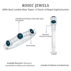 Bezel Set London Blue Topaz Half Eternity Band with Diamond