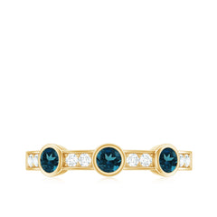 Bezel Set London Blue Topaz Half Eternity Band with Diamond