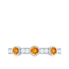 Real Citrine Diamond Half Eternity Wedding Band in Bezel Setting