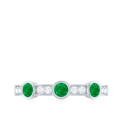 Certified Real Emerald Half Eternity Ring with Diamond