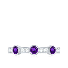 Amethyst and Diamond Minimal Half Eternity Ring