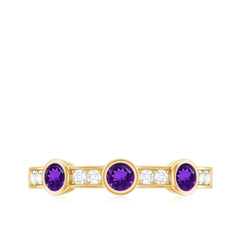 Amethyst and Diamond Minimal Half Eternity Ring