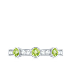 Natural Bezel Set Peridot Half Eternity Ring with Diamond