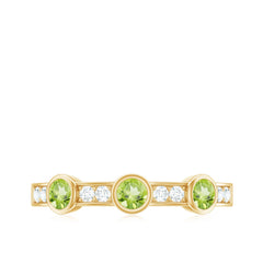 Natural Bezel Set Peridot Half Eternity Ring with Diamond