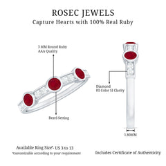 Natural Bezel Set Ruby Half Eternity Ring with Diamond