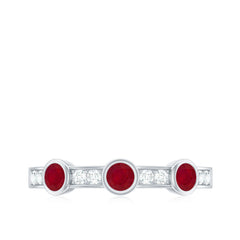 Natural Bezel Set Ruby Half Eternity Ring with Diamond