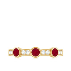Natural Bezel Set Ruby Half Eternity Ring with Diamond