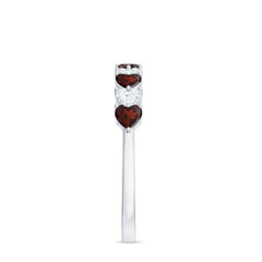 Natural Garnet Diamond Heart Eternity Ring in East West Style