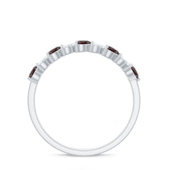 Natural Garnet Diamond Heart Eternity Ring in East West Style