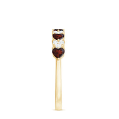 Natural Garnet Diamond Heart Eternity Ring in East West Style