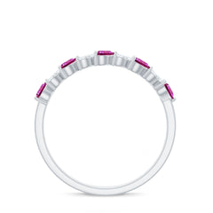 Heart Shape Half Eternity Ring with Pink Tourmaline and Diamond
