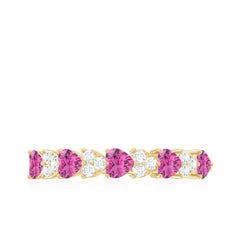 Heart Shape Half Eternity Ring with Pink Tourmaline and Diamond