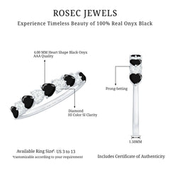 Heart Shaped Black Onyx and Diamond Half Eternity Ring