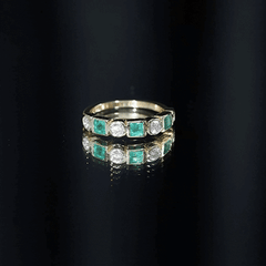Real Emerald and Diamond Half Eternity Wedding Band in Bezel Set