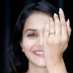 Real Emerald and Diamond Half Eternity Wedding Band in Bezel Set