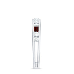 Genuine Baguette Garnet Half Eternity Band with Diamond