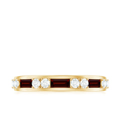 Genuine Baguette Garnet Half Eternity Band with Diamond