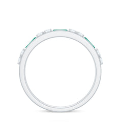 Minimal Baguette Lab Grown Emerald Half Eternity Ring with Diamond