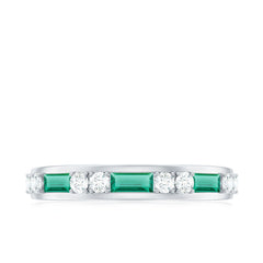 Minimal Baguette Lab Grown Emerald Half Eternity Ring with Diamond