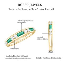 Minimal Baguette Lab Grown Emerald Half Eternity Ring with Diamond