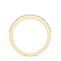 Minimal Baguette Lab Grown Emerald Half Eternity Ring with Diamond