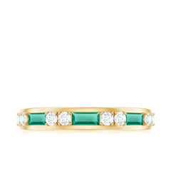 Minimal Baguette Lab Grown Emerald Half Eternity Ring with Diamond