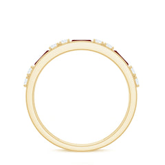 Minimal Created Ruby and Diamond Half Eternity Band Ring