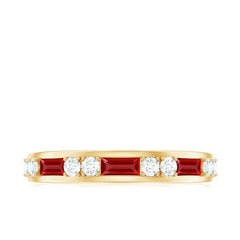 Minimal Created Ruby and Diamond Half Eternity Band Ring