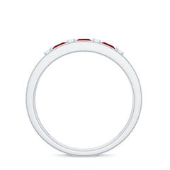 Natural Princess cut Ruby Double Band Ring with Diamond