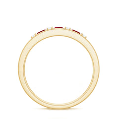 Natural Princess cut Ruby Double Band Ring with Diamond