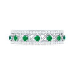 Designer Emerald Diamond Wedding Band Ring with Certificate