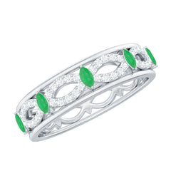Genuine Emerald Diamond Eternity Wedding Band with Infinity Shank