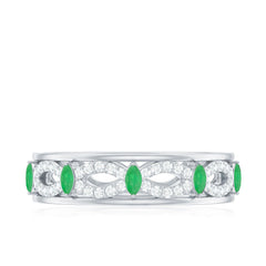 Genuine Emerald Diamond Eternity Wedding Band with Infinity Shank