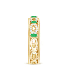 Genuine Emerald Diamond Eternity Wedding Band with Infinity Shank