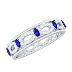Certified Lab Grown Blue Sapphire Infinity Band Ring with Diamond