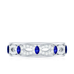 Certified Lab Grown Blue Sapphire Infinity Band Ring with Diamond