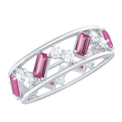 Pink Tourmaline and Moissanite Wide Eternity Ring