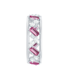 Pink Tourmaline and Moissanite Wide Eternity Ring