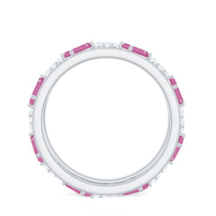 Pink Tourmaline and Moissanite Wide Eternity Ring
